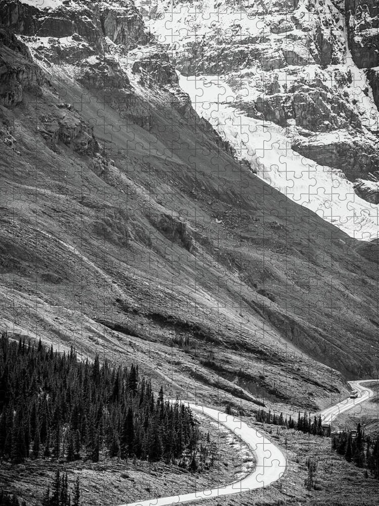 Black And White Mountain Road Jigsaw Puzzle featuring the photograph Monochrome Mountain Road by Dan Sproul