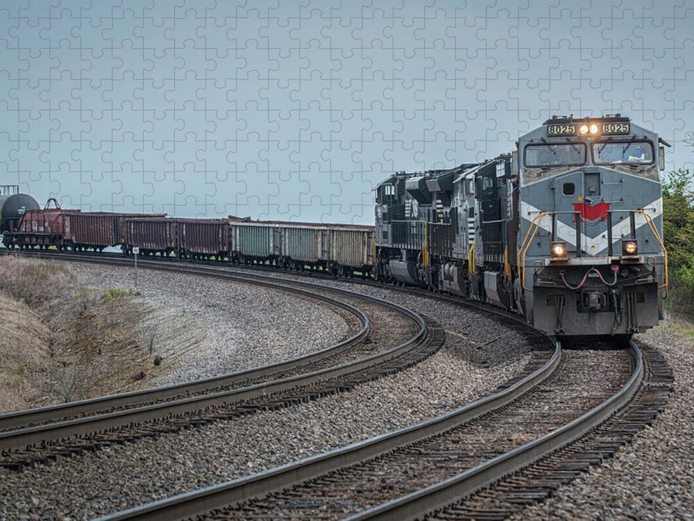 Railroad Jigsaw Puzzle featuring the photograph Monongahela Heritage Unit leads NS 168 at Princeton Indiana by Jim Pearson