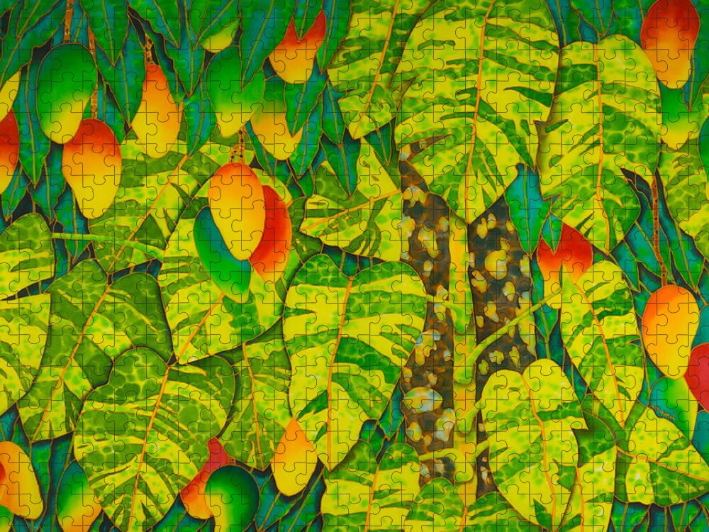 Monstera Plant Jigsaw Puzzle featuring the painting Monstera and Mango by Daniel Jean-Baptiste