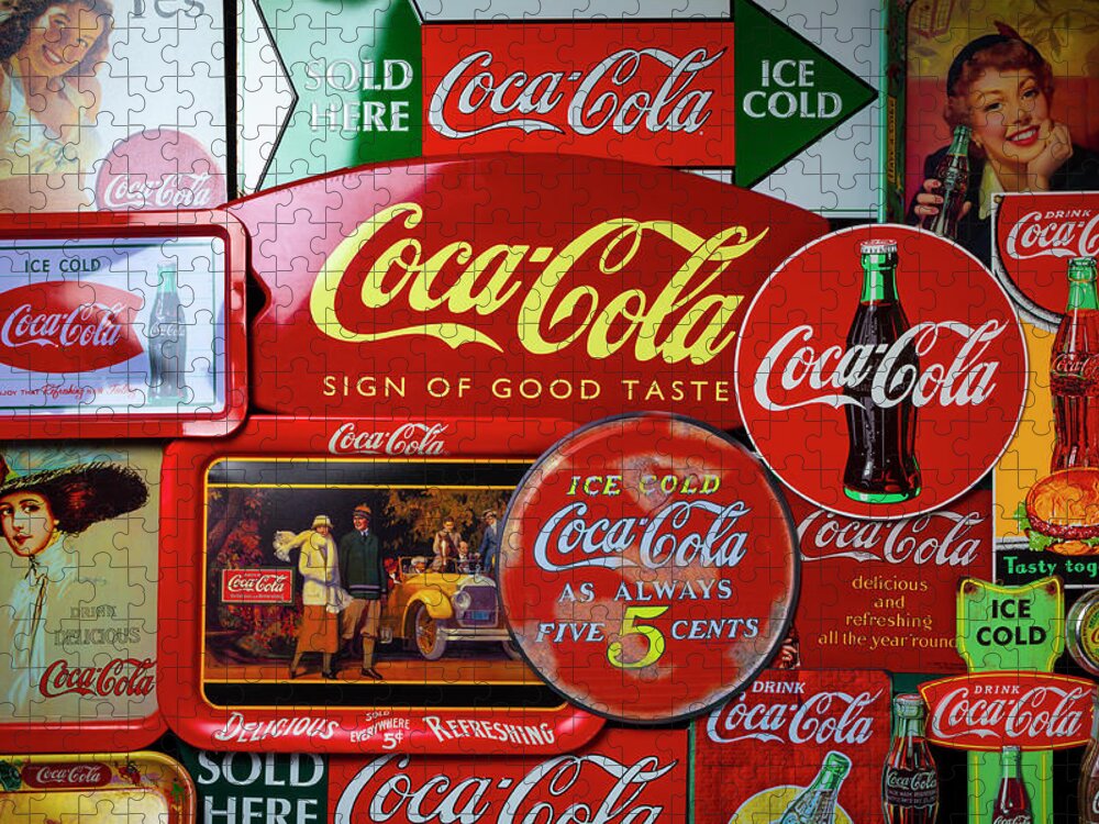 Montage Jigsaw Puzzle featuring the photograph Montage Of Coke Cola Signs by Garry Gay