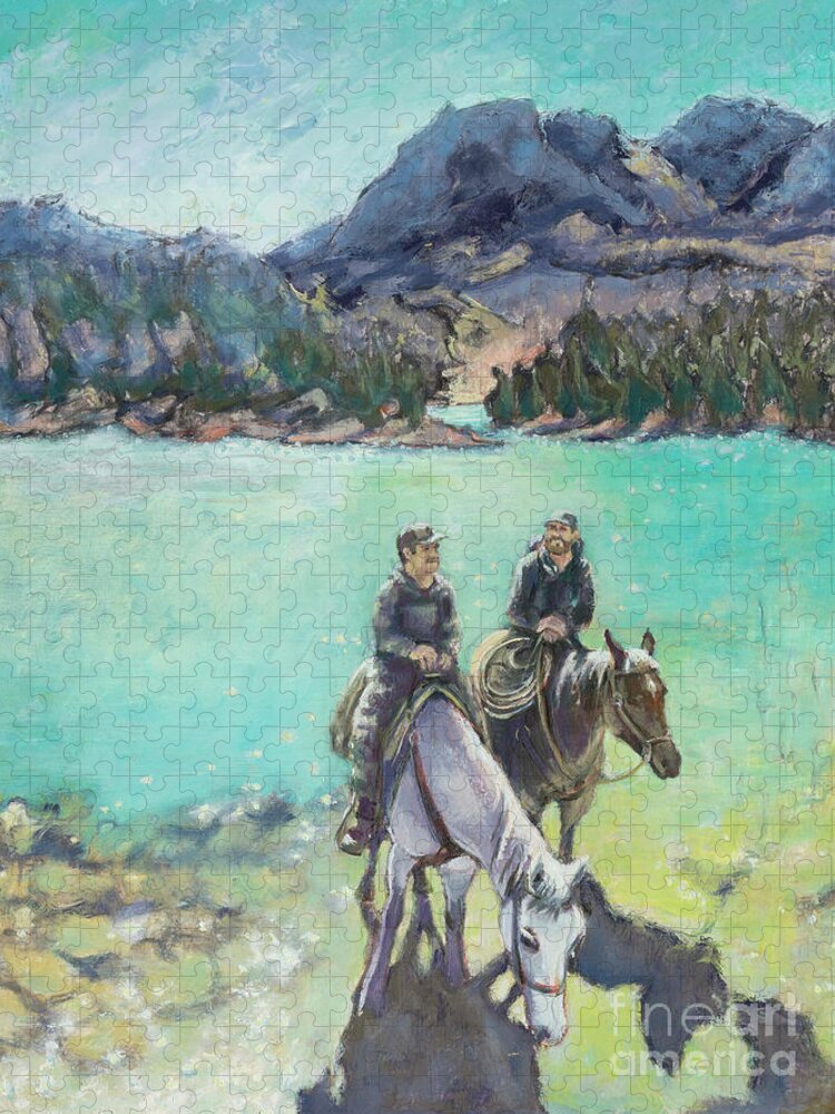 Montana Jigsaw Puzzle featuring the painting Montana on Horseback by PJ Kirk