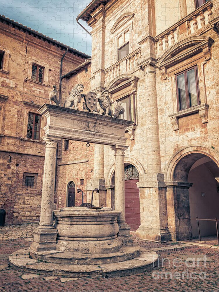 Montepulciano Jigsaw Puzzle featuring the photograph The Griffin and Lion well, Montepulciano, Tuscany by Delphimages Photo Creations