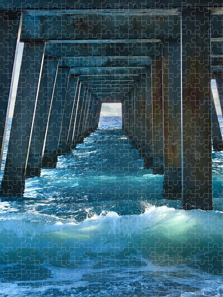 Pier Jigsaw Puzzle featuring the photograph Moody Blue Under the Pier by Rebecca Herranen