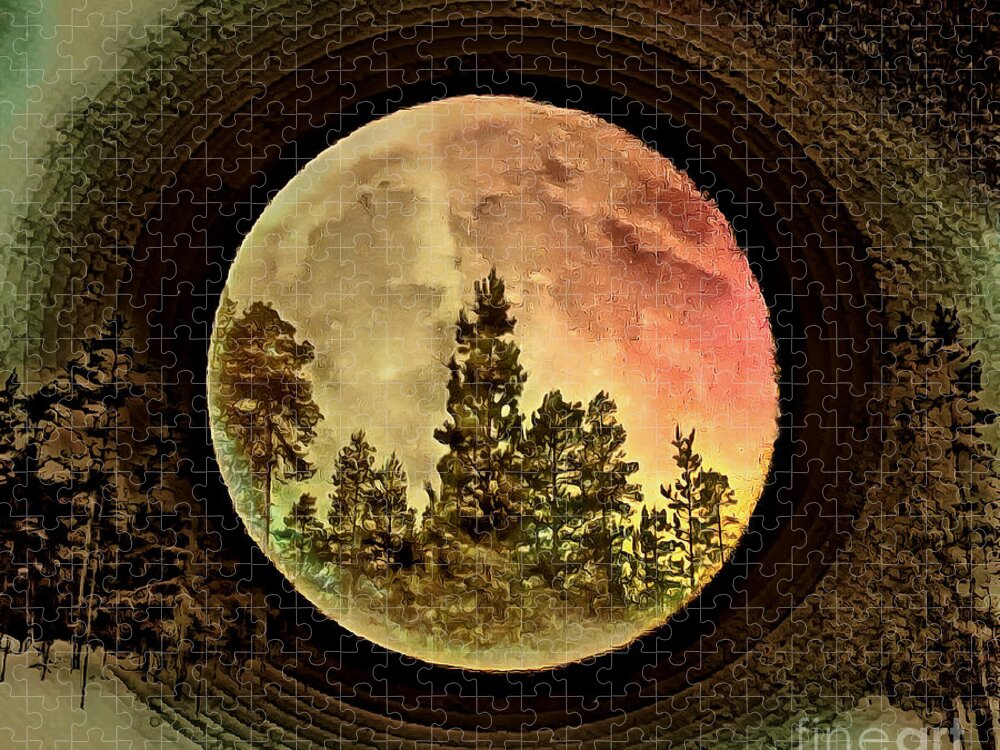 Moon Jigsaw Puzzle featuring the photograph Moon and Trees Fantasia by Sea Change Vibes
