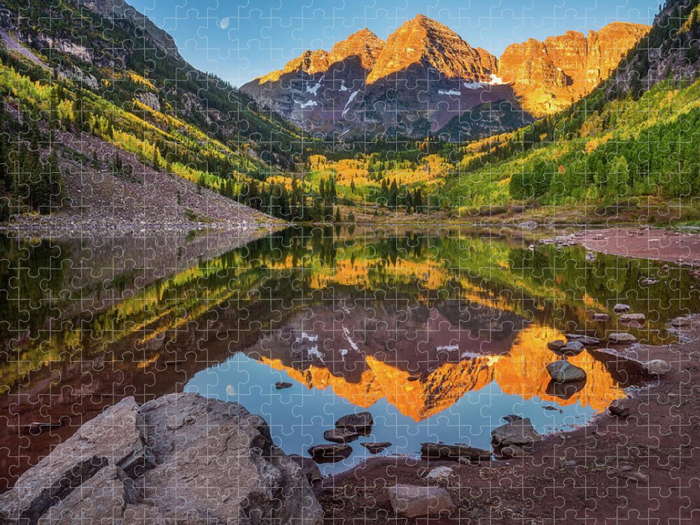 Moon Jigsaw Puzzle featuring the photograph Moon At Maroon Bells by Darren White