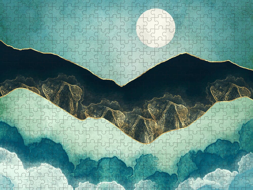 Moon Jigsaw Puzzle featuring the digital art Moon Mist by Spacefrog Designs