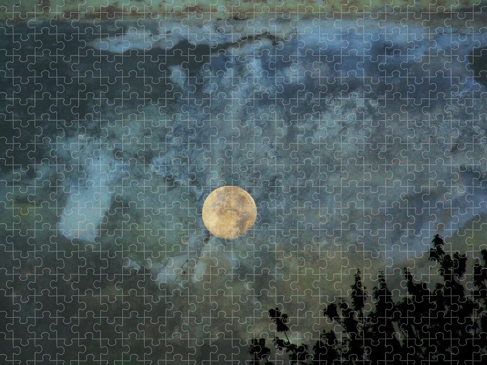 Moon Jigsaw Puzzle featuring the photograph Moon Over Lake Reflection by Russel Considine