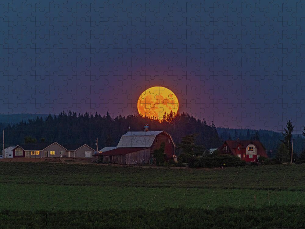 Barns Jigsaw Puzzle featuring the photograph Moon over the farm by Ulrich Burkhalter