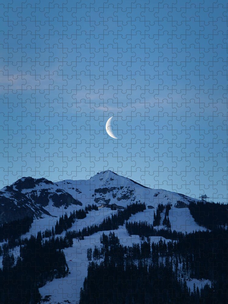 Blackcomb Jigsaw Puzzle featuring the photograph Moon Rising Over Whistler Blackcomb by Rick Deacon