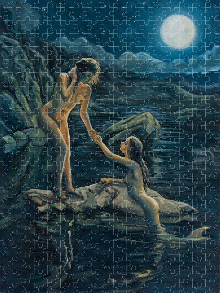 Moon Jigsaw Puzzle featuring the painting Moonlight flame by Marco Busoni