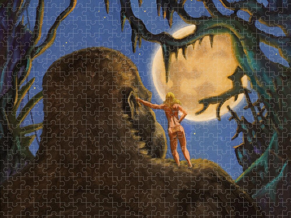King Kong Jigsaw Puzzle featuring the painting Moonlight stroll by Ken Kvamme