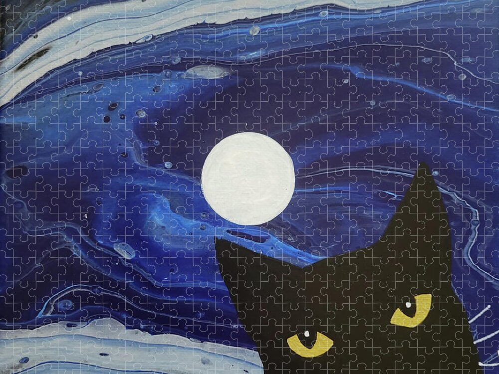  Jigsaw Puzzle featuring the painting Moonlit Wicked Kitty by Catherine G McElroy