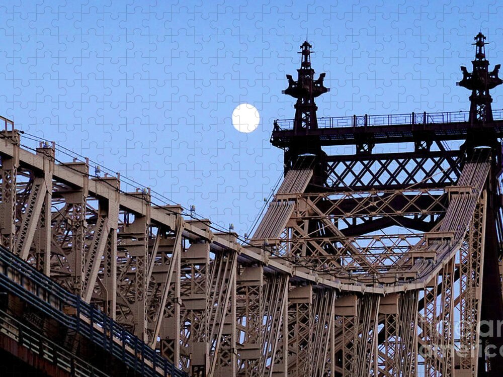 New York City Jigsaw Puzzle featuring the photograph Moonrise over Queensboro Bridge by Steve Ember