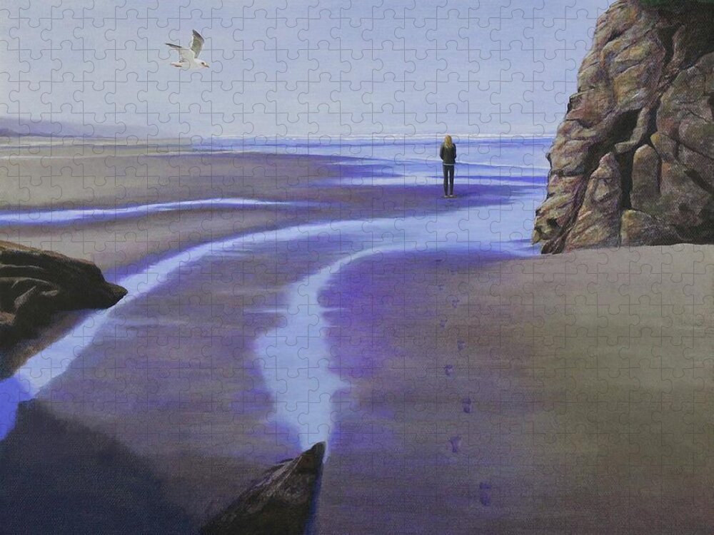 Kim Mcclinton Jigsaw Puzzle featuring the painting Low Tide on Moonstone Beach by Kim McClinton