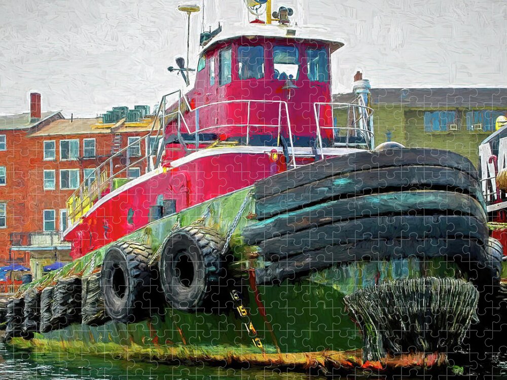 Tugboat Jigsaw Puzzle featuring the digital art Moran Tug Up Close by Deb Bryce