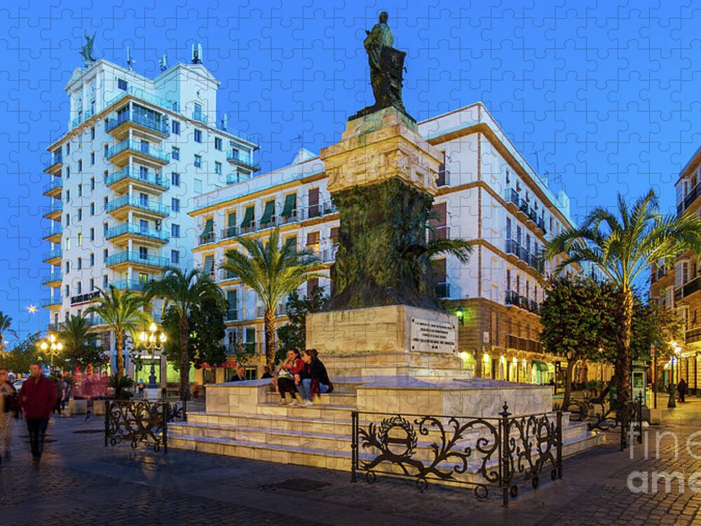 Day Jigsaw Puzzle featuring the photograph Moret Monument and Fenix Building in San Juan de Dios Square by Night by Pablo Avanzini
