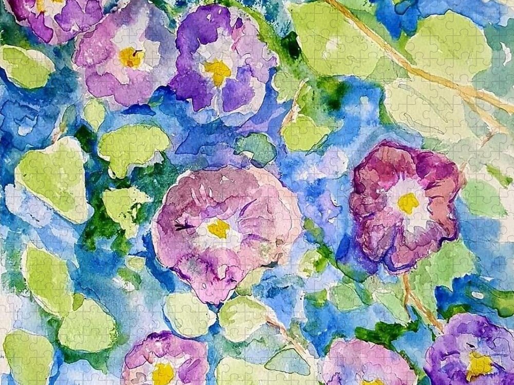 Gardens Jigsaw Puzzle featuring the painting Morning Glories #2 by Julie TuckerDemps