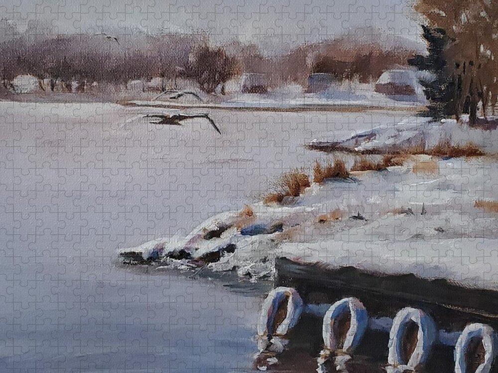 Landscape Jigsaw Puzzle featuring the painting Morning Harbour by Sheila Romard