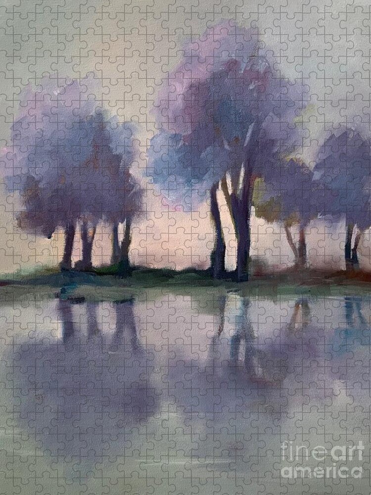 Landscape Jigsaw Puzzle featuring the painting Morning Mist by Michelle Abrams