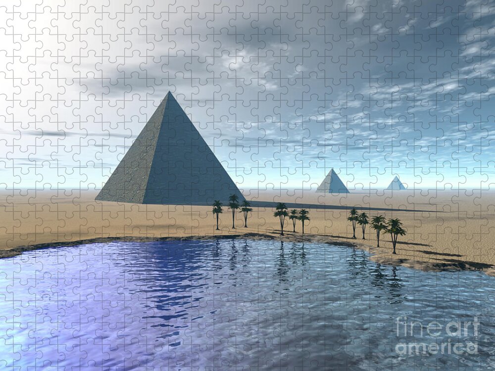 Egypt Jigsaw Puzzle featuring the digital art Morning Oasis by Phil Perkins