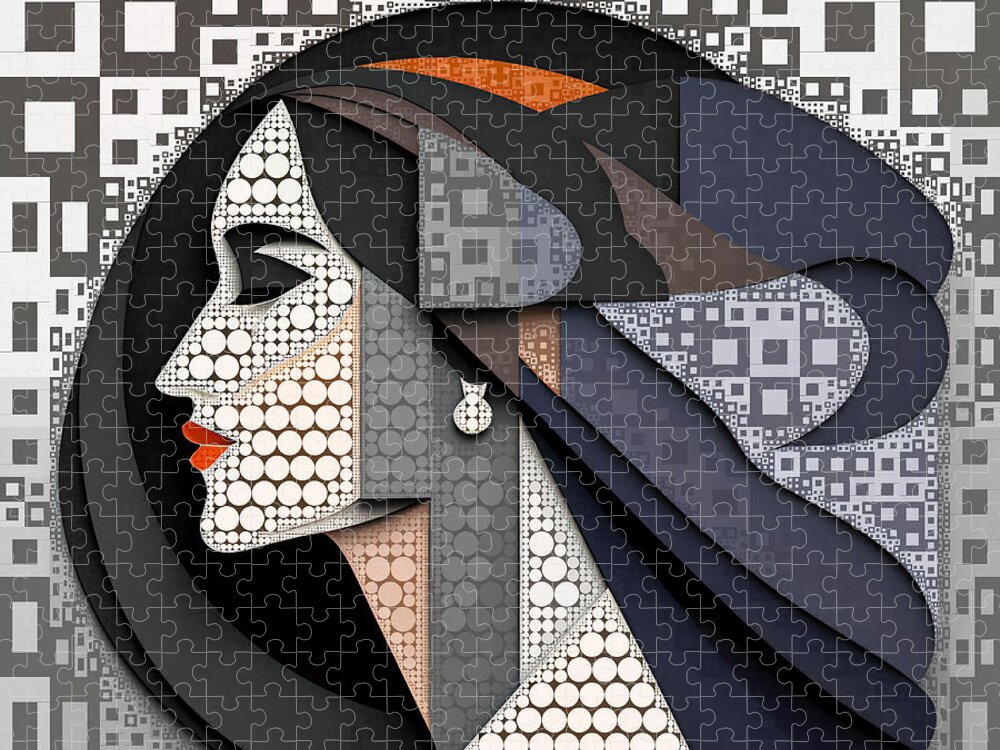 Abstract Jigsaw Puzzle featuring the digital art Mosaic Style Abstract Portrait - 01710 by Philip Preston