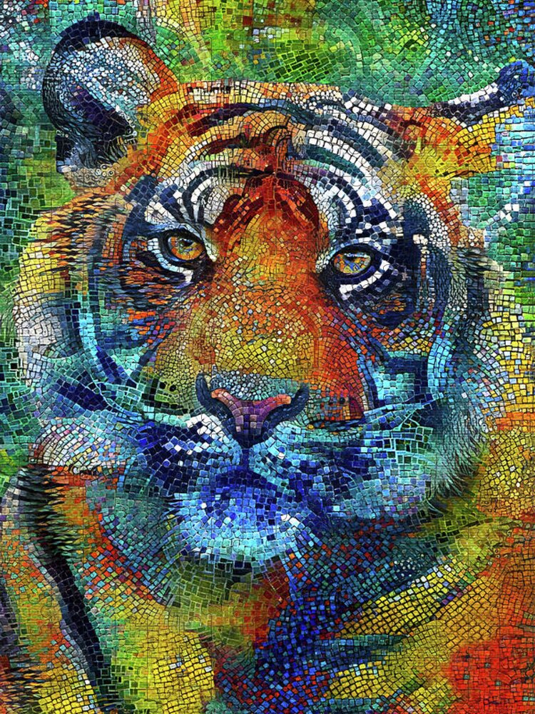 Tiger Jigsaw Puzzle featuring the mixed media Mosaic Tiger Portrait by Peggy Collins