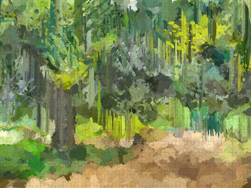 Moss Covered Tree Jigsaw Puzzle featuring the painting Moss Covered Tree by Dan Sproul
