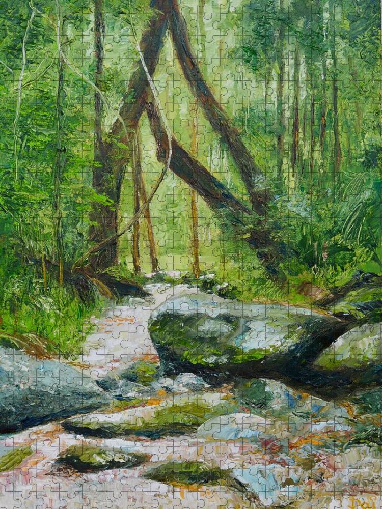 Boulders Jigsaw Puzzle featuring the painting Mossman Daintree Rainforest FNQ by Dai Wynn