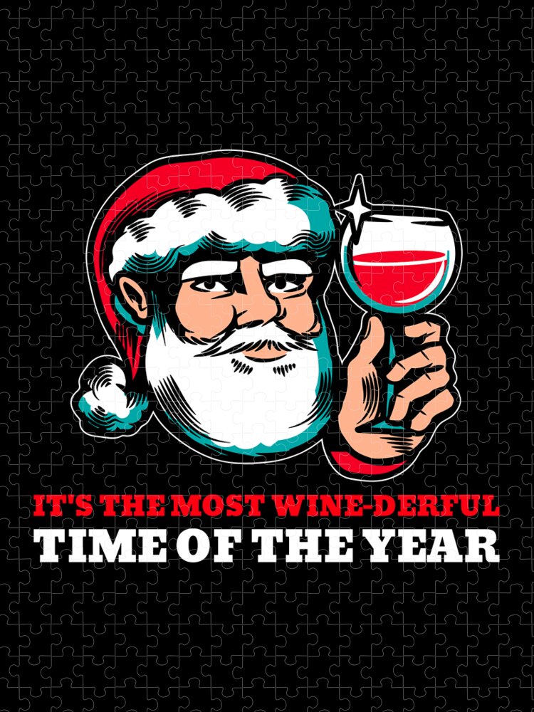 Christmas 2023 Jigsaw Puzzle featuring the digital art Most Wine Derful Time of the Year Funny Christmas Santa by Flippin Sweet Gear