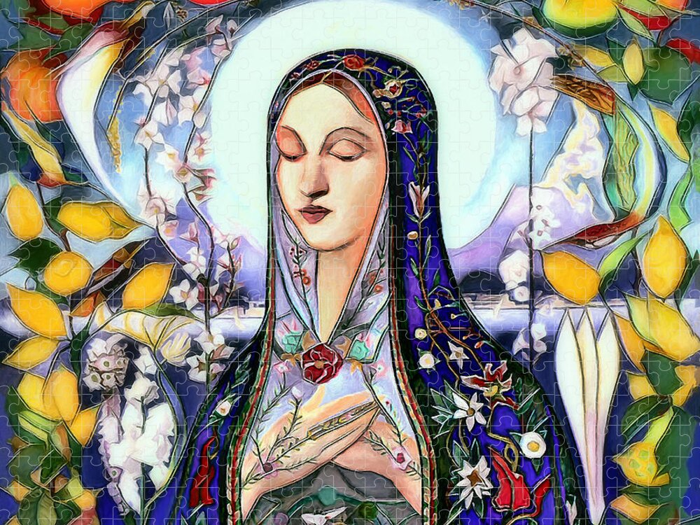 The Virgin Mary Jigsaw Puzzle featuring the digital art Mother Mary by Pennie McCracken