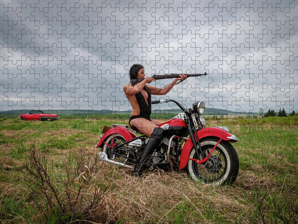 Motorcycle Jigsaw Puzzle featuring the photograph Motorcycle Babe by Bill Cubitt