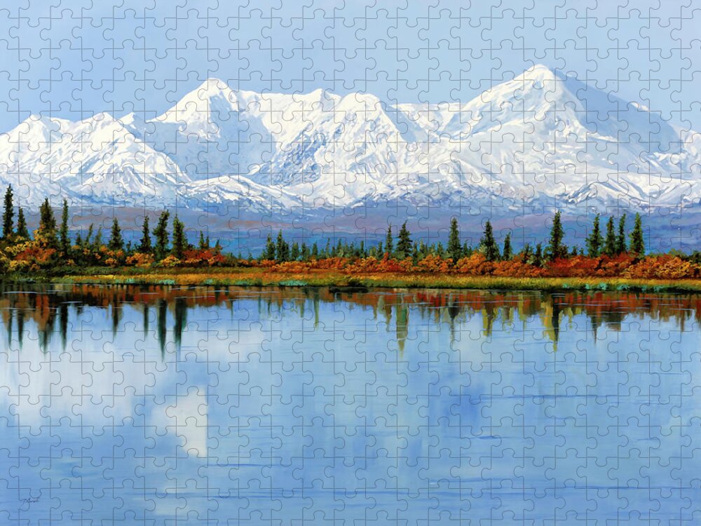 Alaska Jigsaw Puzzle featuring the painting mount Denali in Alaska by Guido Borelli
