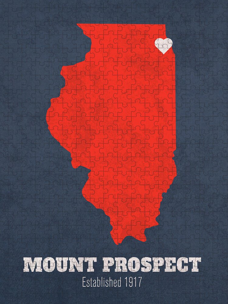 Mount Prospect Jigsaw Puzzle featuring the mixed media Mount Prospect Illinois City Map Founded 1917 University of Illinois Color Palette by Design Turnpike