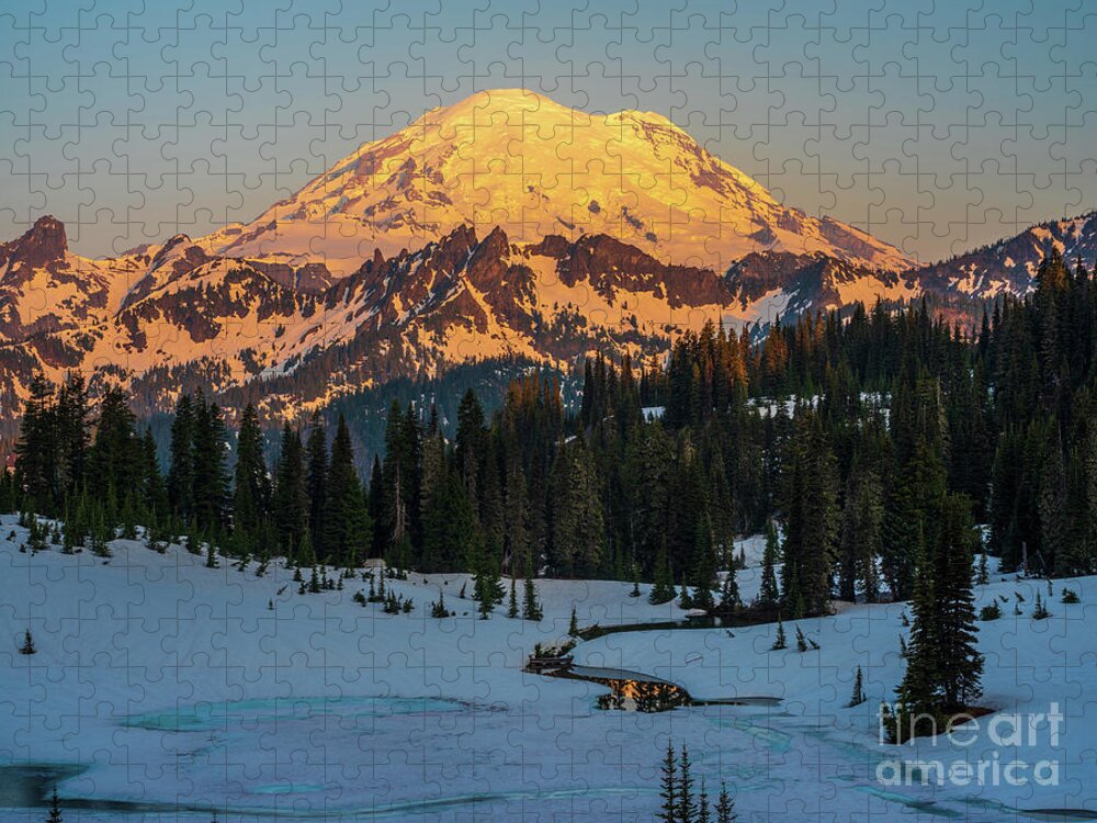 Mount Rainier Jigsaw Puzzle featuring the photograph Mount Rainier Photography Morning Glow by Mike Reid