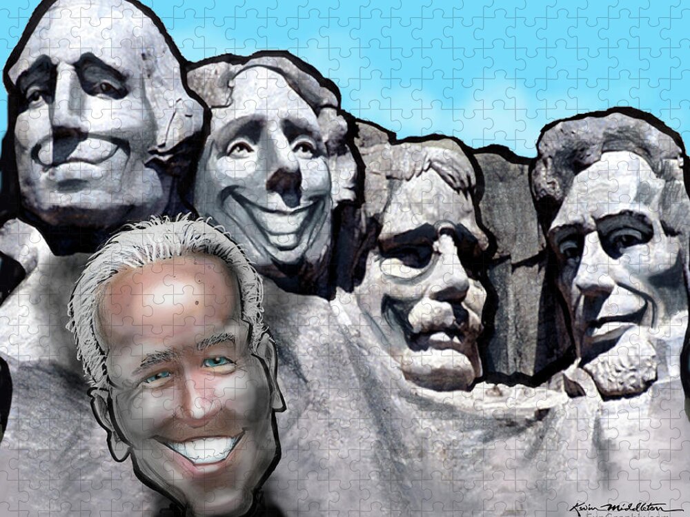 Mount Rushmore Jigsaw Puzzle featuring the digital art Mount Rushmore w Biden by Kevin Middleton