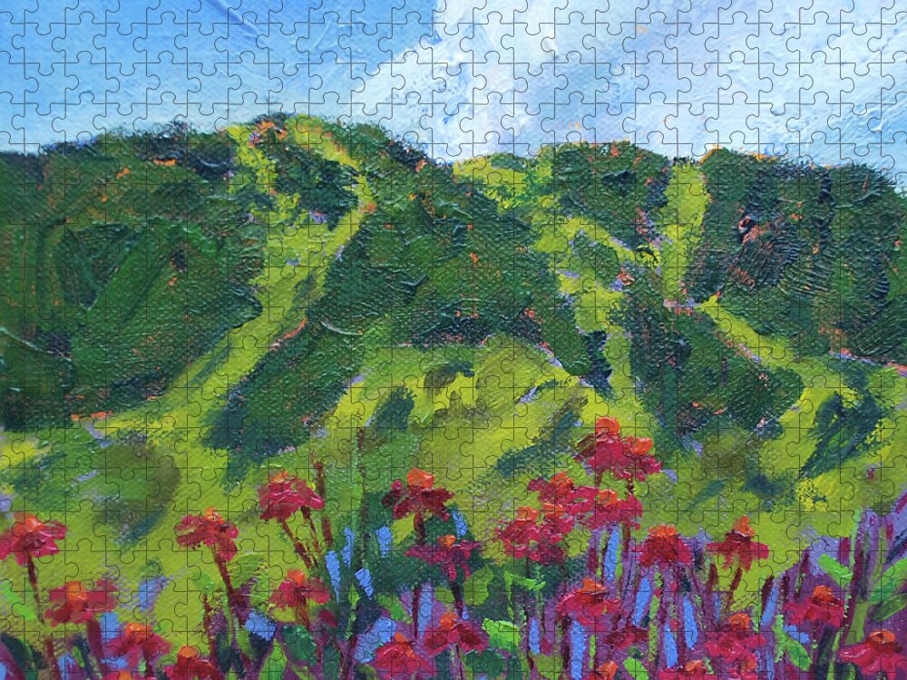 Aspen Jigsaw Puzzle featuring the painting Mountain Blooms by Mary Benke