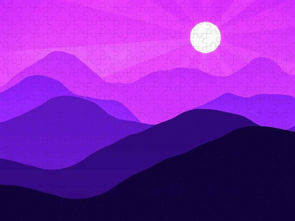 Indigo Jigsaw Puzzle featuring the digital art Mountain Panorama Purple Indigo Violet Abstract Minimalism by Matthias Hauser