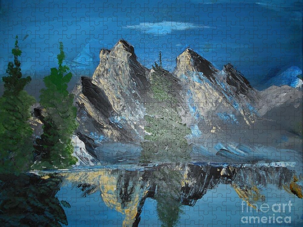 Mountains Jigsaw Puzzle featuring the painting Mountain Reflection Painting # 364 by Donald Northup