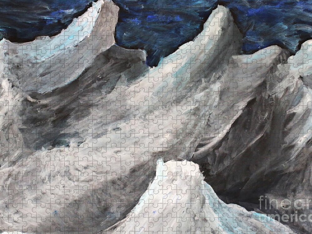 Mountain Jigsaw Puzzle featuring the painting Mountains in the dark by Amanda Mohler