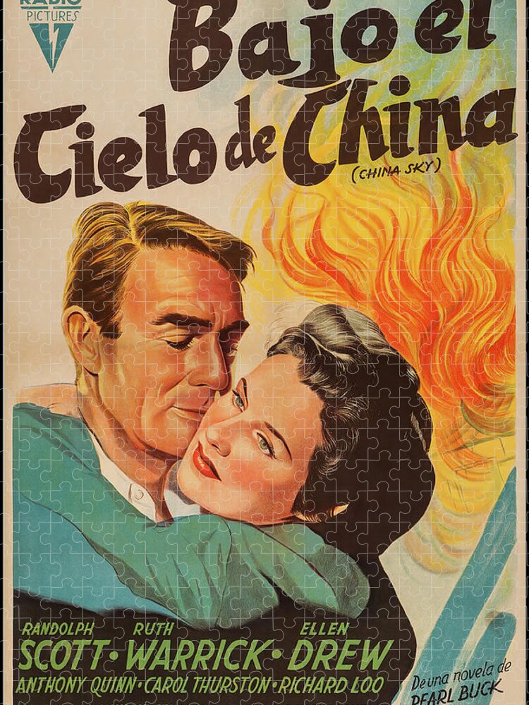 China Jigsaw Puzzle featuring the mixed media Movie poster for ''China Sky'', with Randolph Scott, 1945 by Movie World Posters