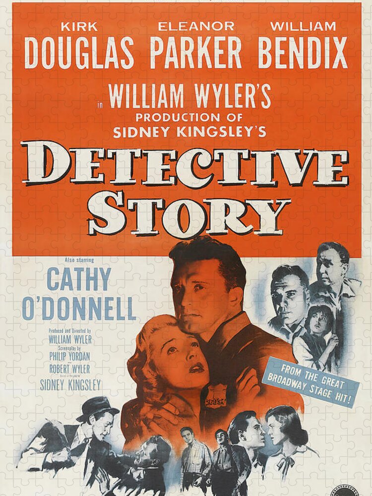 Detective Jigsaw Puzzle featuring the mixed media Movie poster for ''Detective Story'', with Kirk Douglas, 1951 by Movie World Posters