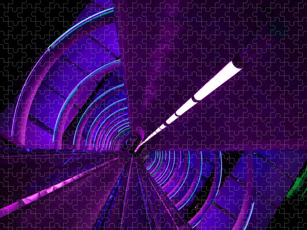 Moving Sidewalk Jigsaw Puzzle featuring the photograph Moving Sidewalk Abstract - Purple 2 by Donna Corless