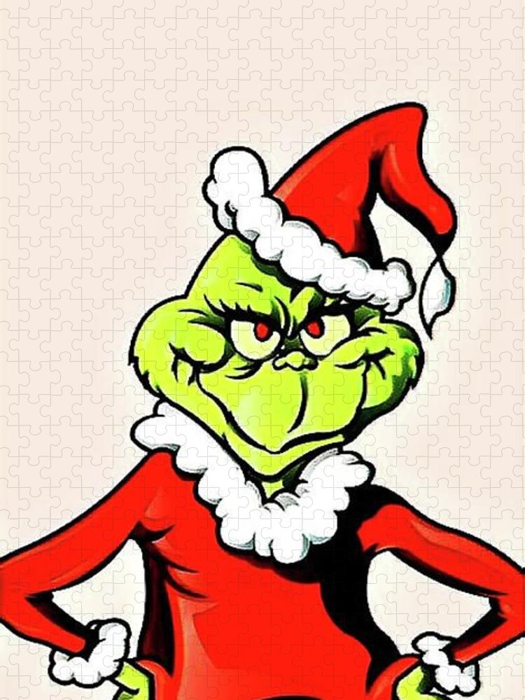 Mr. Grinch Jigsaw Puzzle featuring the painting Merry Grinchmas Mr. Grinch by Teresa Trotter