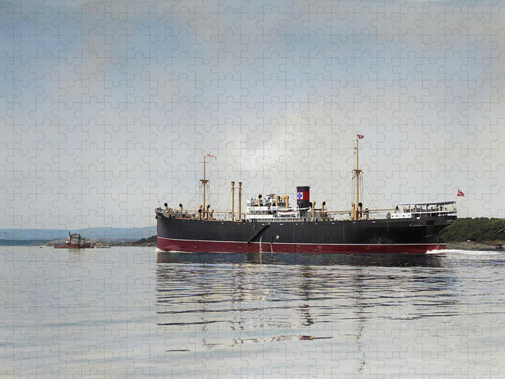 Cargo Ship Jigsaw Puzzle featuring the digital art M.S. Fernglen by Geir Rosset