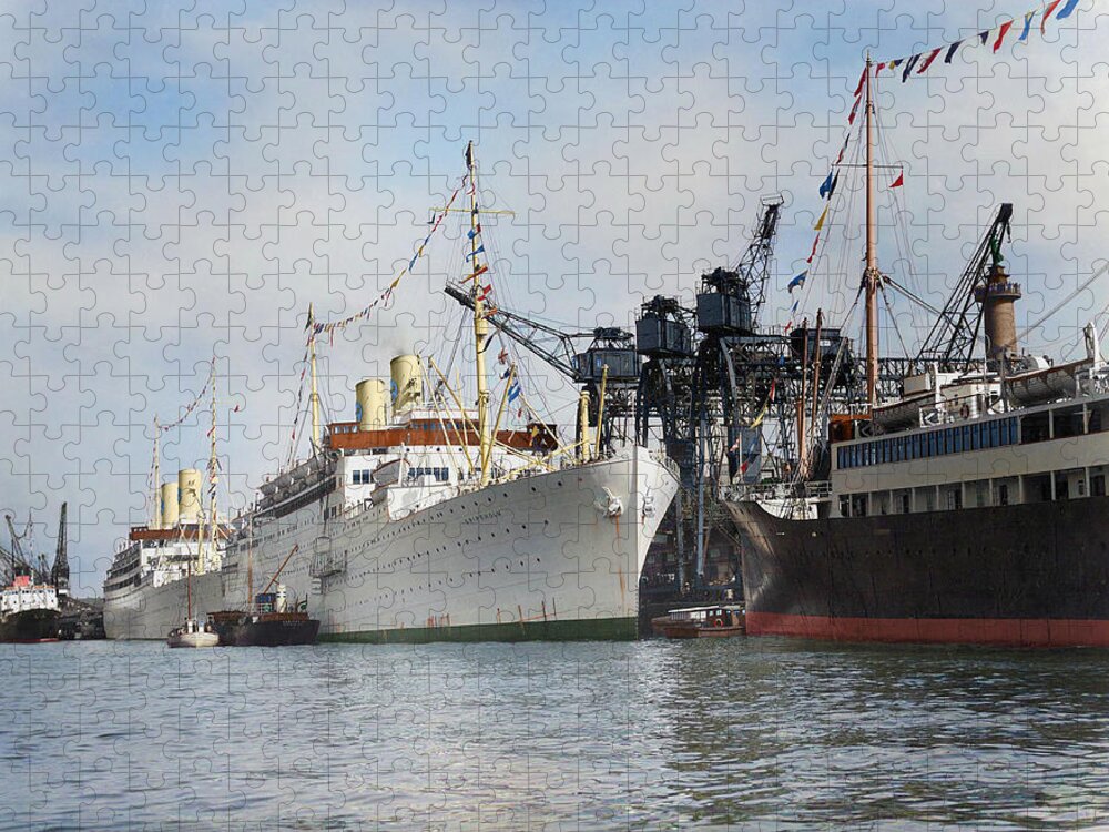 Steamer Jigsaw Puzzle featuring the digital art M.S. Gripsholm and M.S. Kungsholm by Geir Rosset