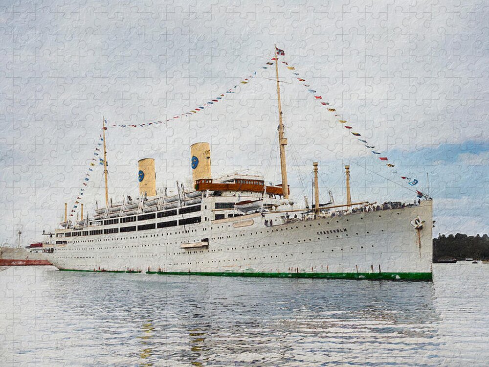 Ocean Liner Jigsaw Puzzle featuring the digital art M.S. Kungsholm ART by Geir Rosset