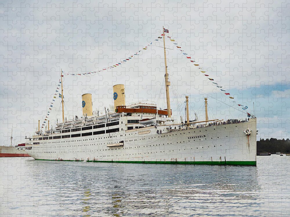 Steamer Jigsaw Puzzle featuring the digital art M.S. Kungsholm by Geir Rosset