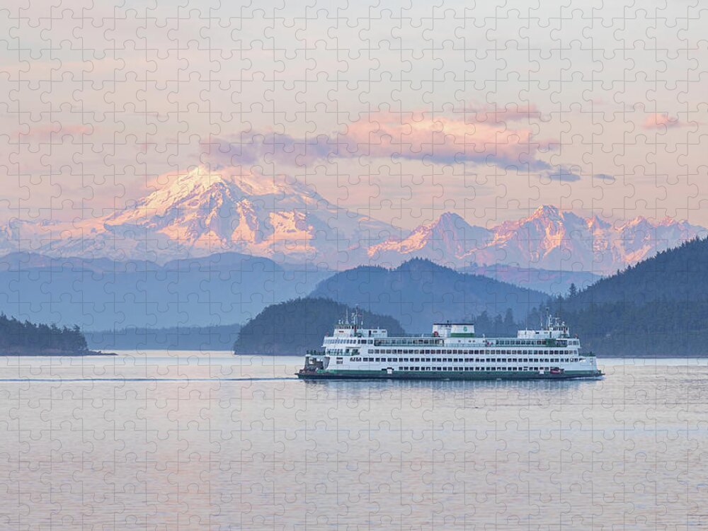 Mount Baker Jigsaw Puzzle featuring the photograph Mt. Baker Ferry Sunset by Michael Rauwolf