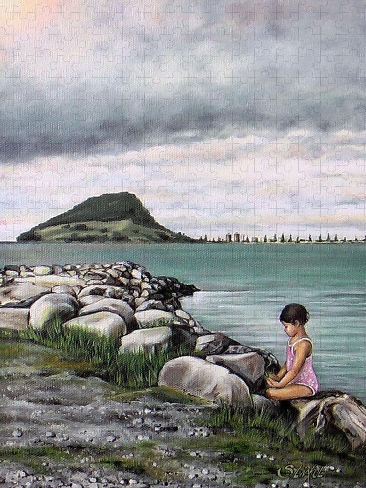 Sea Jigsaw Puzzle featuring the painting Mt Maunganui 140408 by Sylvia Kula