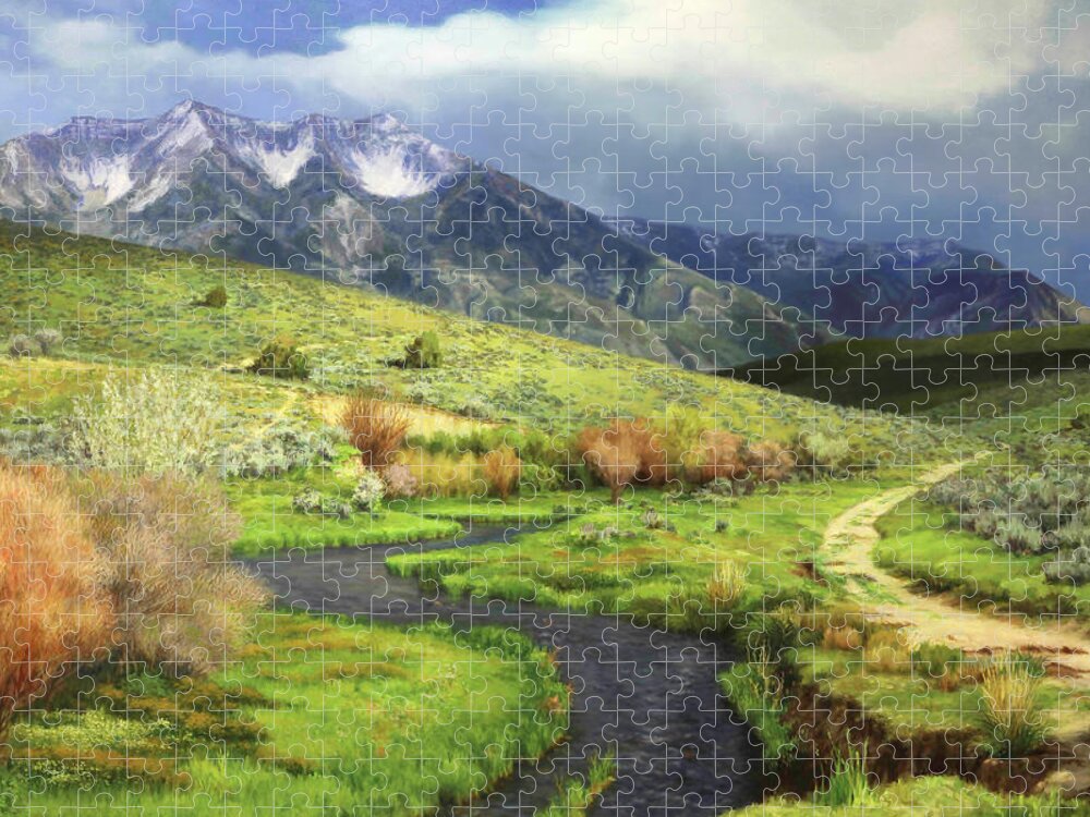 Mt. Nebo Jigsaw Puzzle featuring the painting Mt. Nebo and Currant Creek by Susan N Jarvis
